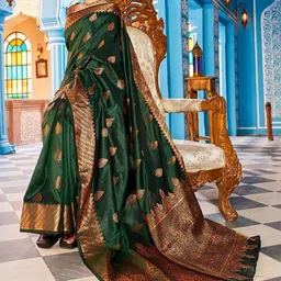 Snofi Creation Ethnic Motifs Woven Design Zari Kanjeevaram Saree image 4