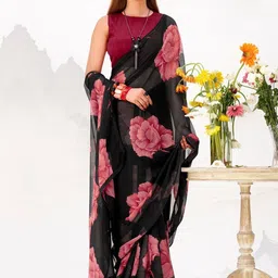 LOOKNBOOK ART Floral Printed Lace Border Saree with Blouse Piece-picture-26