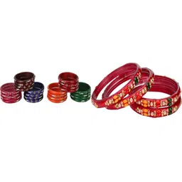 SOMIL Set Of 28 Multicoloured Embellished Handcrafted Glass Bangles-image-9