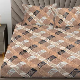 FABINALIV Brown & White Geometric 300 TC King Bedsheet with 2 Pillow Covers image 3