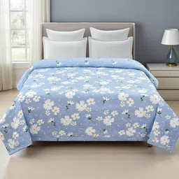 Aura Blue & White Floral Printed AC Room 233 GSM Double Queen Cotton Comforter-picture-24