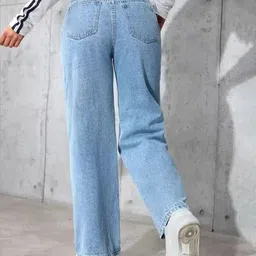 denim fit Women Loose Fit Mid Rise Light Blue Jeans image 3