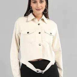 The Roadster Lifestyle Co. Off White Spread Collar Crop Corduroy Tailored Jacket-picture-34