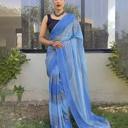KALINI Women Striped Pure Chiffon Ready to Wear Saree image 1