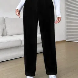 BAESD Women Relaxed Straight Leg High-Rise Trousers-image-98