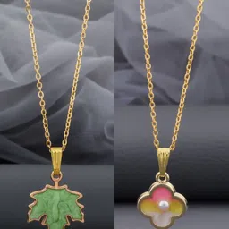 Birado Jewellery Set Of 2 Stainless Steel Gold-Plated Enamelled Pendants With Chain-image-91