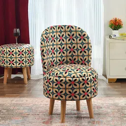 NACIA Red & Beige Printed Wooden & Velvet Chair Pouffes Stool Ottomans-picture-18