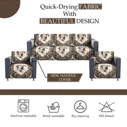 RUBOXA Brown & Cream-Coloured Printed Velvet Sofa Cover With Arms image 3