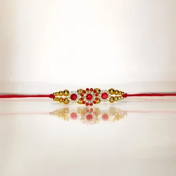 MISHAV Set Of 3 Artificial Stones Studded And Beaded Thread Rakhis With Roli Chawal image 4