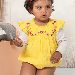 THE BABY TRUNK Infant Sunshine Yellow Floral Cotton Bodysuit-image-12