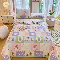 JC HOME Pink & Blue Printed Pure Cotton Double Superking Bed Covers-picture-37