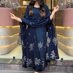 DIVASTRI Women Floral Printed Regular Kurta with Trousers & With Dupatta-picture-16