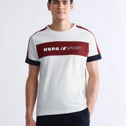 USPA Sport Brand Logo Printed Round Neck Short Sleeves Slim Fit T-shirt-picture-41