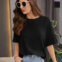 SRISARAS Women Pack of 2 Self Design Round Neck Cotton Relaxed Fit T-shirts-picture-34