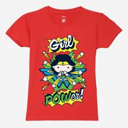 YK Justice League Girls Wonder Woman Printed Puff Sleeves Pure Cotton Applique T-shirt-image-26