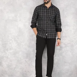 Crimsoune Club Men Smart Spread Collar Tartan Checked Cotton Slim Fit Casual Shirt-picture-40