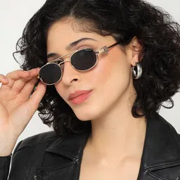 PELLE LUXUR Unisex Black Lens & Gold-Toned Oval Sunglasses with-picture-22