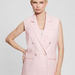 Guess Texured Double Breasted Notched Lapel Collar Vest Blazer-picture-29