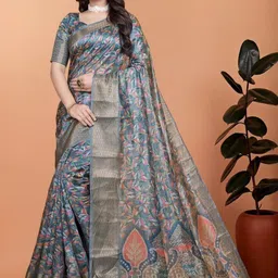 Demure Clothing Co Floral Printed Zari Saree with Blouse Piece-picture-28