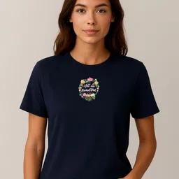 Anikmart Women Typography Printed Round Neck Cotton T-shirt-image-78