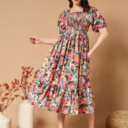 krunal raiyani Women Fit and Flare Beige Midi/Calf Length Dress-picture-2