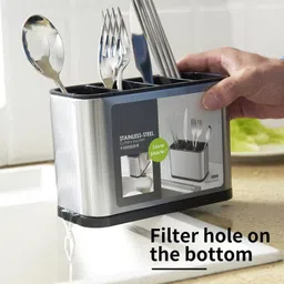 mahadev Stainless Steel Kitchen Utensil Holder with 4 Compartments Stainless Steel Cutlery Set image 3