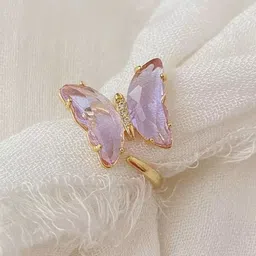 Zaphariq Gold-Plated Crystal-Studded Butterfly Shaped Adjustable Finger Ring-picture-20