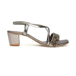 FAISHSTAR Women Grey Embellished With Backstrap Wedge image 3