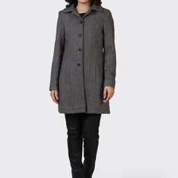 HUE & HIDE Long Sleeves Longline Woolen Tailored Formal Jacket-picture-24