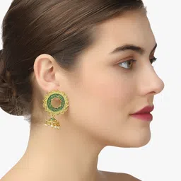 Adwitiya Collection Gold-Plated Artificial Beaded Floral Shaped Jhumkas image 5
