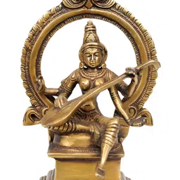 Exotic India Gold-Toned Goddess Saraswati Religious Brass Idol Showpiece-image-54