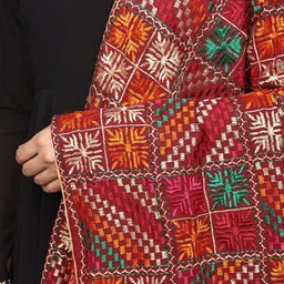 Exotic India Phulkari Dupatta from Punjab with Multicolor Thread Embroidery All-Over image 5