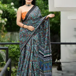Munir Floral Pure Cotton Bagru Saree-image-83