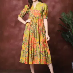 Moda Rapido Women Floral Printed Mandarine Collar Puff Sleeve Fit & Flare Dress-picture-15