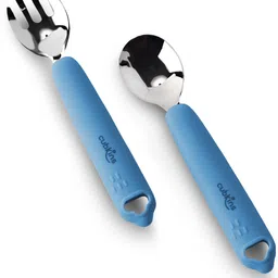 Steel Spoon & Fork Set for Babies with Soft Silicone Handle | Non Toxic - 100% Food Grade Silicone, Stainless Steel-image-39