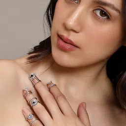 SOHI Set Of 5 Silver-Plated Artificial Stones-Studded Finger Rings-image-33