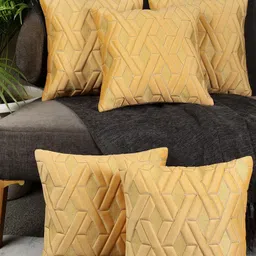 TANLOOMS Set Of 5 Yellow Velvet Square Cushion Covers-picture-26