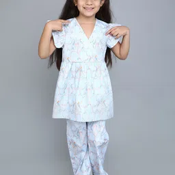 Little Clothings Girls Printed Shirt with Sleeve Paired with a Printed Pajama set-image-43