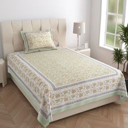 Texstylers Grey Floral Printed 210 TC Pure Cotton Single Bedsheet Set- 1.52 m X 2.29 m-picture-19
