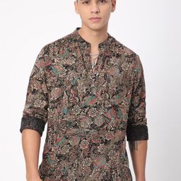 VASTRADO Floral Foil Printed Band Collar Straight Short Kurta-picture-11