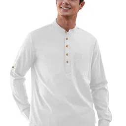Navkanj Band Collar Roll-Up Sleeves Straight Short Kurta-picture-18