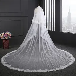 unique bridal floor veil Christian Bridal Long Veil with front face Layer With Comb Head Band-picture-23
