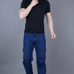 white leapard Men Loose Fit Mid Rise Dark Blue Jeans-picture-31