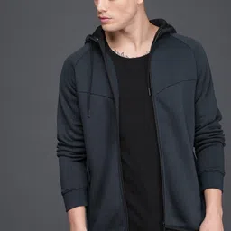 wrogn Men Full Sleeve Solid Hooded Sweatshirt image 1