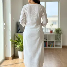 fantacy enterprises Women Chikan Embroidery Cotton Blend A-line Kurta image 2