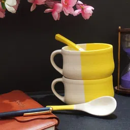aav world Ceramic Soup Bowl SOUP BOWLS IN CERAMIC DOUBLE SHED YELLOW AND WHITE image 4