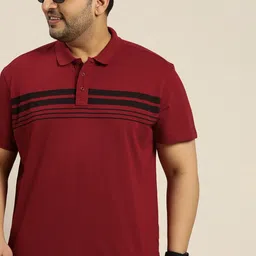sztori Men Striped Polo Neck Pure Cotton Red T-Shirt image 2