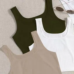 cilimili Casual Sleeveless Solid Women Dark Green Top image 2