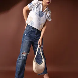 purvaja Party Raglan Sleeves Floral Print Women White Top image 4