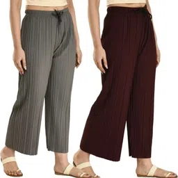 fabrictown Pack of 2 Women Relaxed Grey, Maroon Lycra Blend Trousers-picture-27